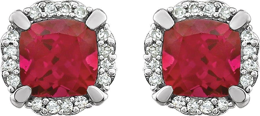 Cushion 4-Prong Halo-Style Birthstone Earrings view 2