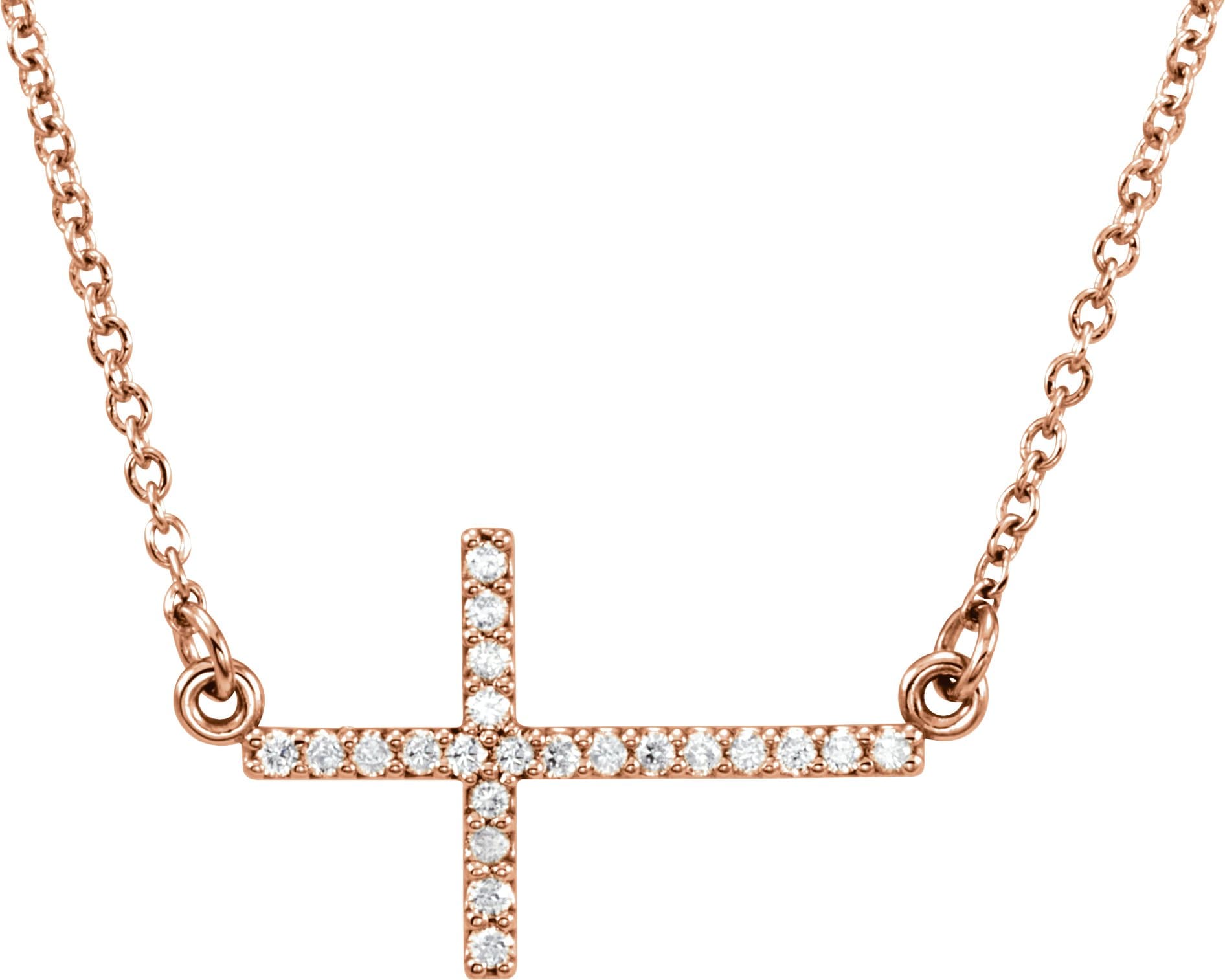 14K Rose .07 CTW Natural Diamond Sideways Cross 16-18 Necklace