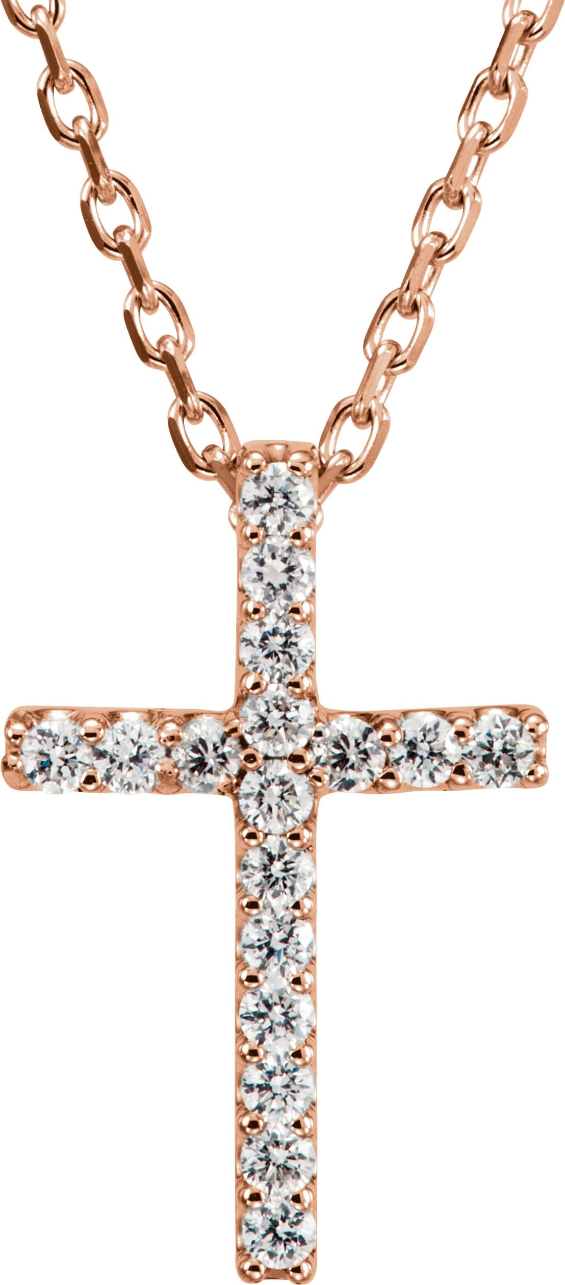 14K Rose .06 CTW Lab-Grown Diamond Petite Cross 16 Necklace