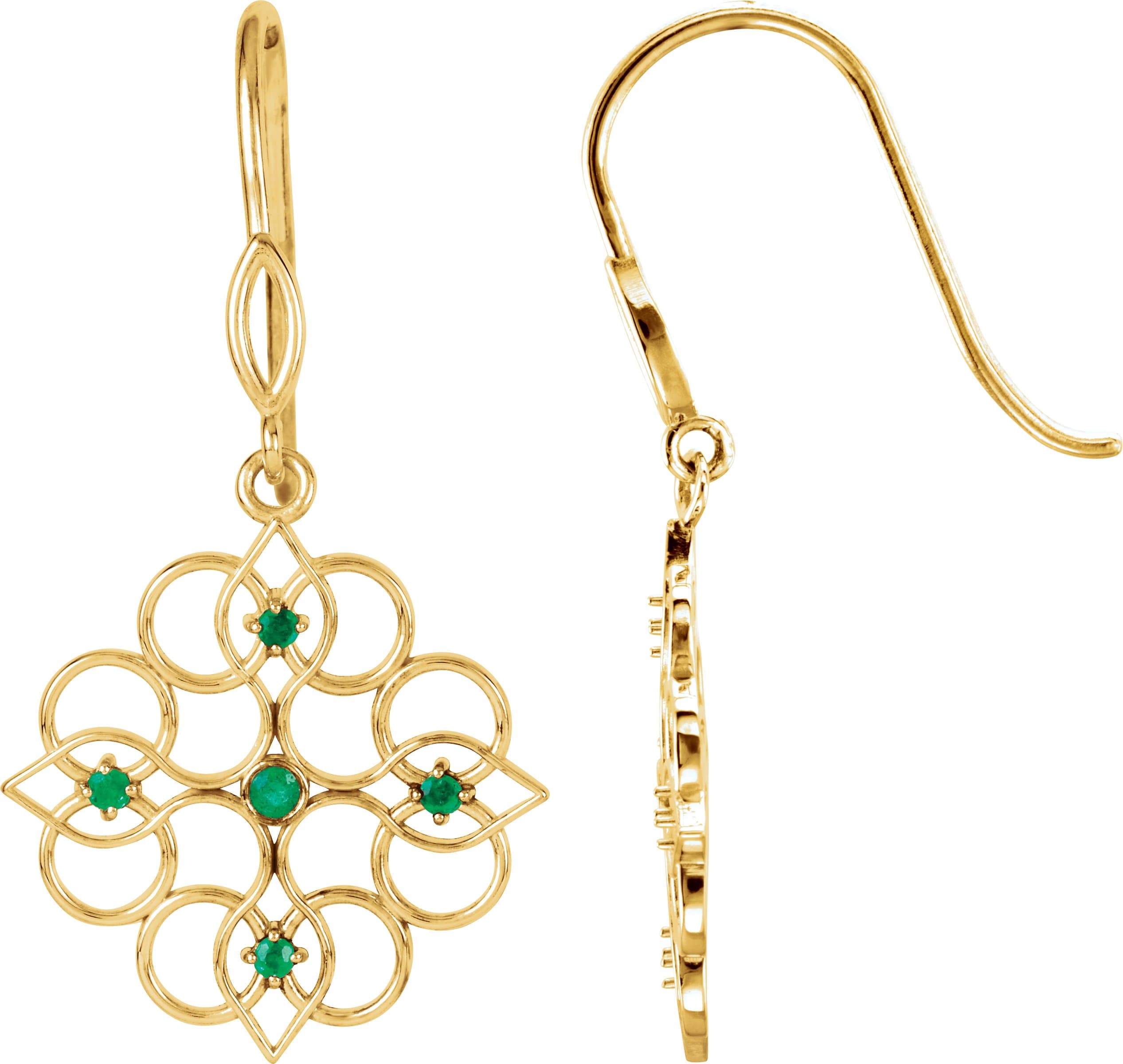 14K Yellow Natural Emerald Earrings