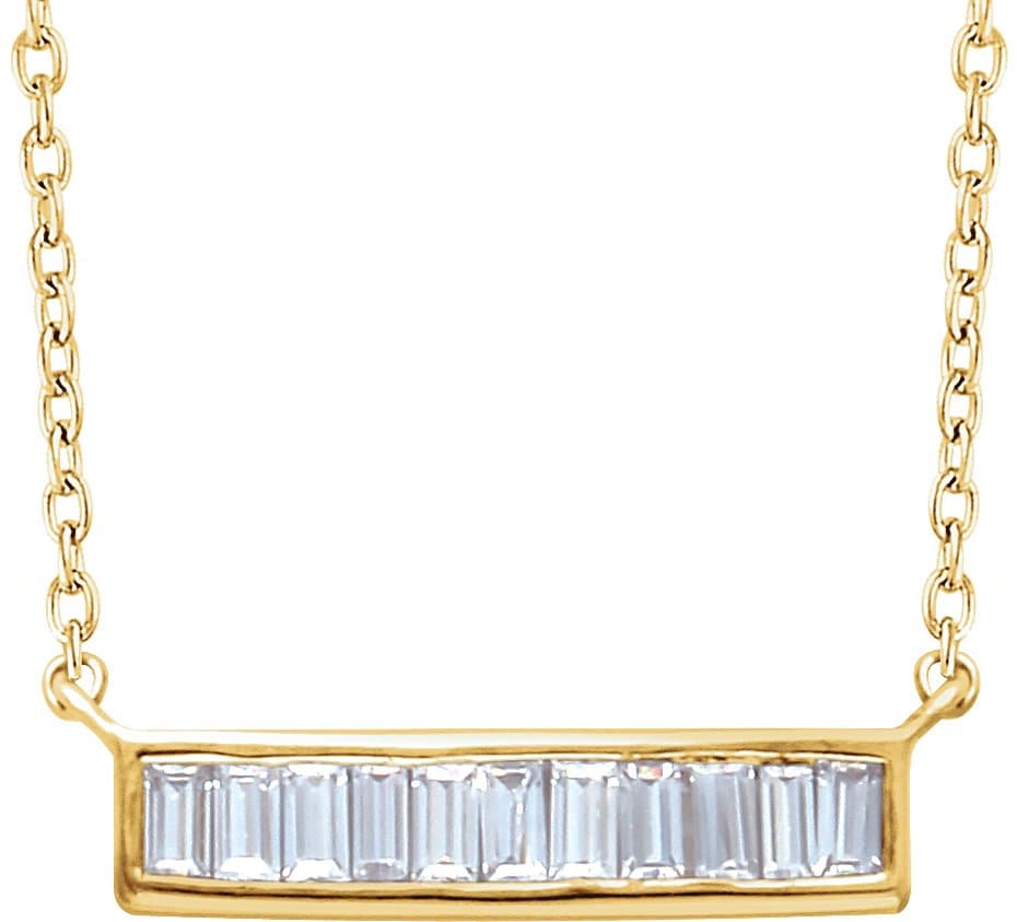 14K Rose 1/2 CTW Natural Diamond Baguette Bar 18 Necklace