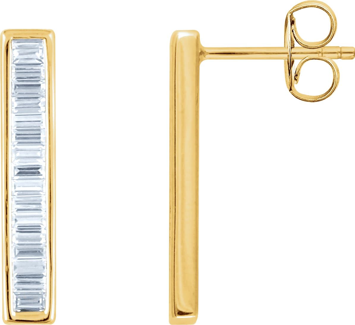 14K Rose 1/2 CTW Natural Diamond Baguette Bar Earrings