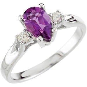 14K White Natural Amethyst & 1/10 CTW Natural Diamond Ring