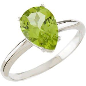 14K White Natural Peridot Ring
