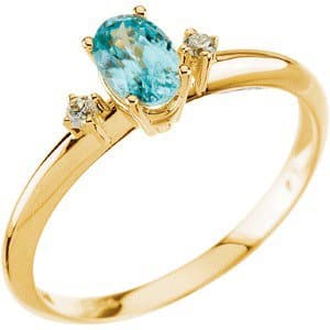 14K Yellow Natural Blue Zircon & .04 CTW Natural Diamond Ring