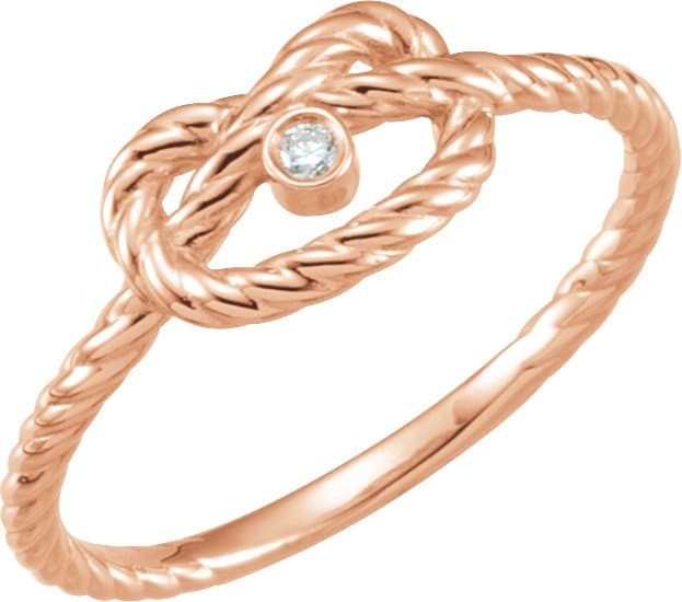 14K Rose .025 CT Natural Diamond Rope Knot Ring