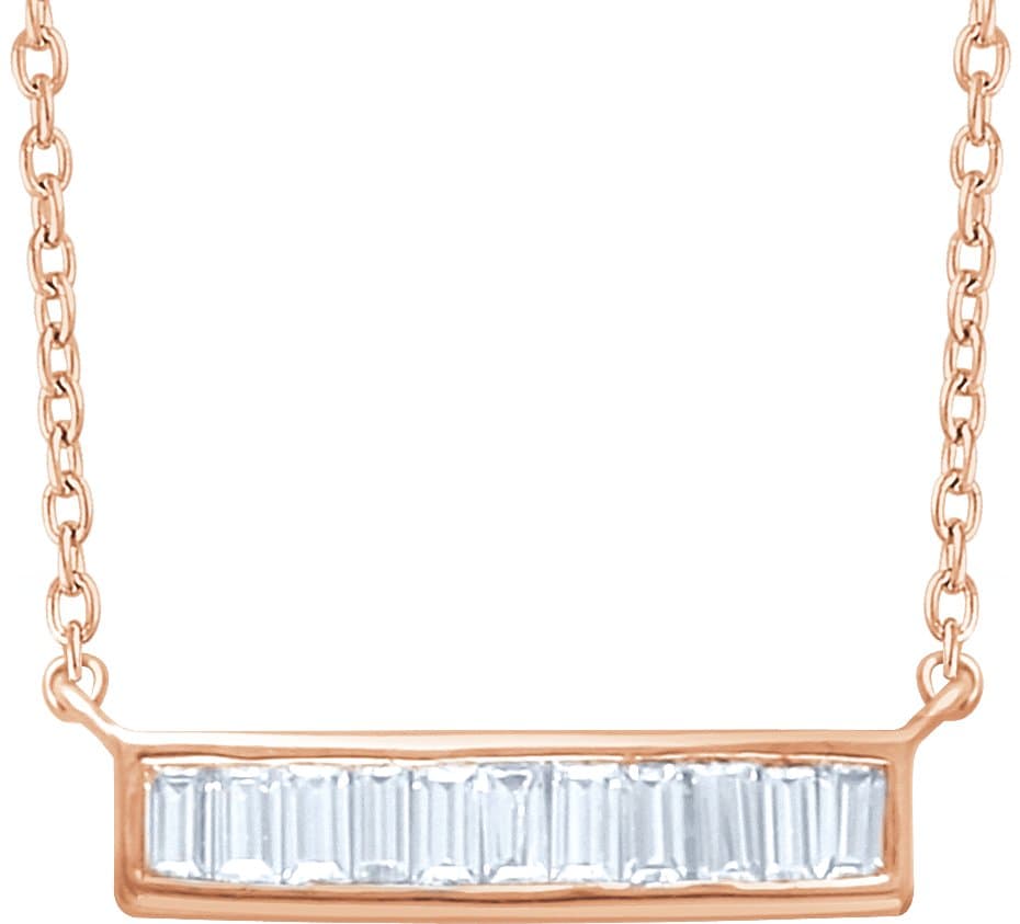 14K Rose 1/2 CTW Natural Diamond Baguette Bar 18 Necklace