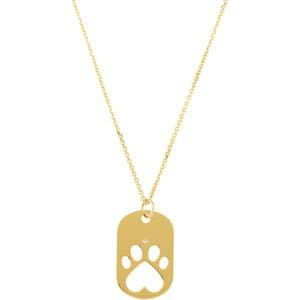 14K White .025 CT Natural Diamond Dog Tag 18 Necklace