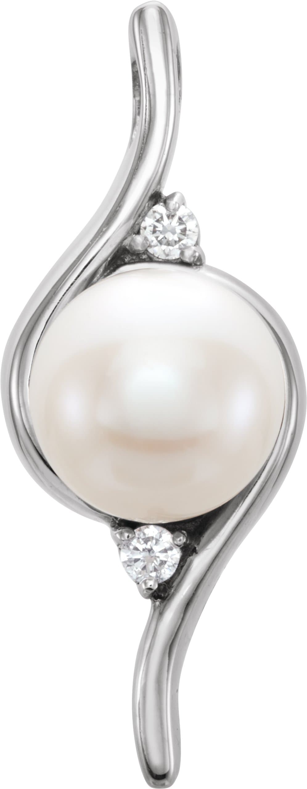 Platinum Cultured White Freshwater Pearl & .03 CTW Natural Diamond Pendant