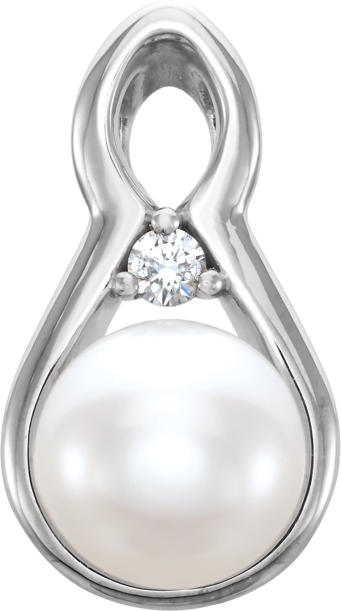 14K White Cultured White Freshwater Pearl & .03 CTW Natural Diamond Pendant