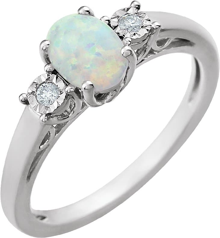 14K White Gold Lab-Grown Opal & .04 CTW Natural Diamond Ring