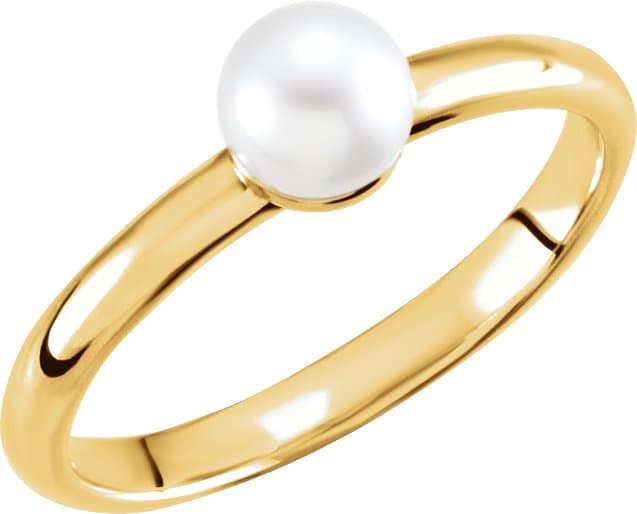 14K Rose 5.5-6 mm Cultured White Freshwater Pearl Ring