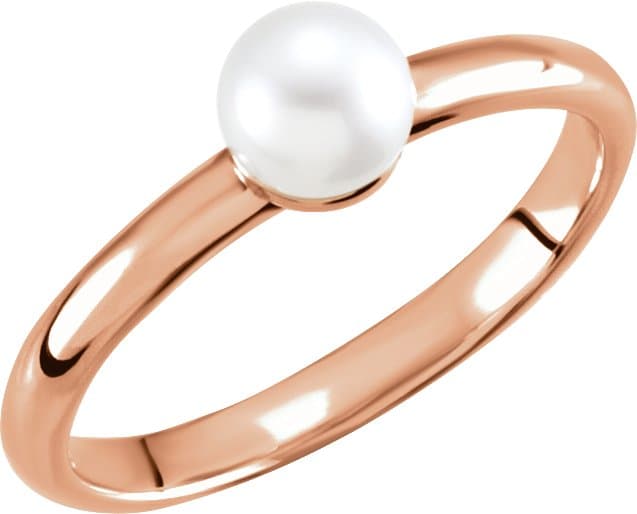 14K Rose 5.5-6 mm Cultured White Freshwater Pearl Ring