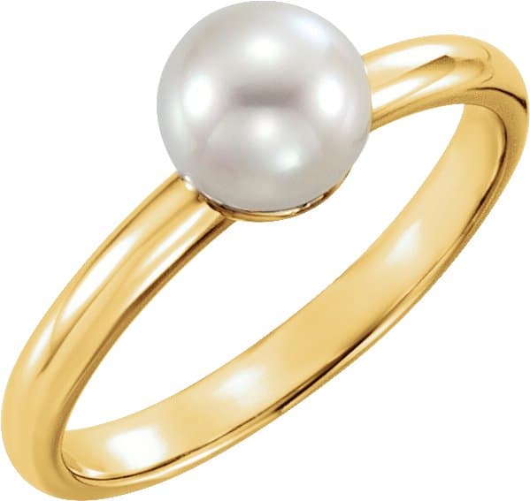 14K Rose 6.5-7 mm Cultured White Freshwater Pearl Ring