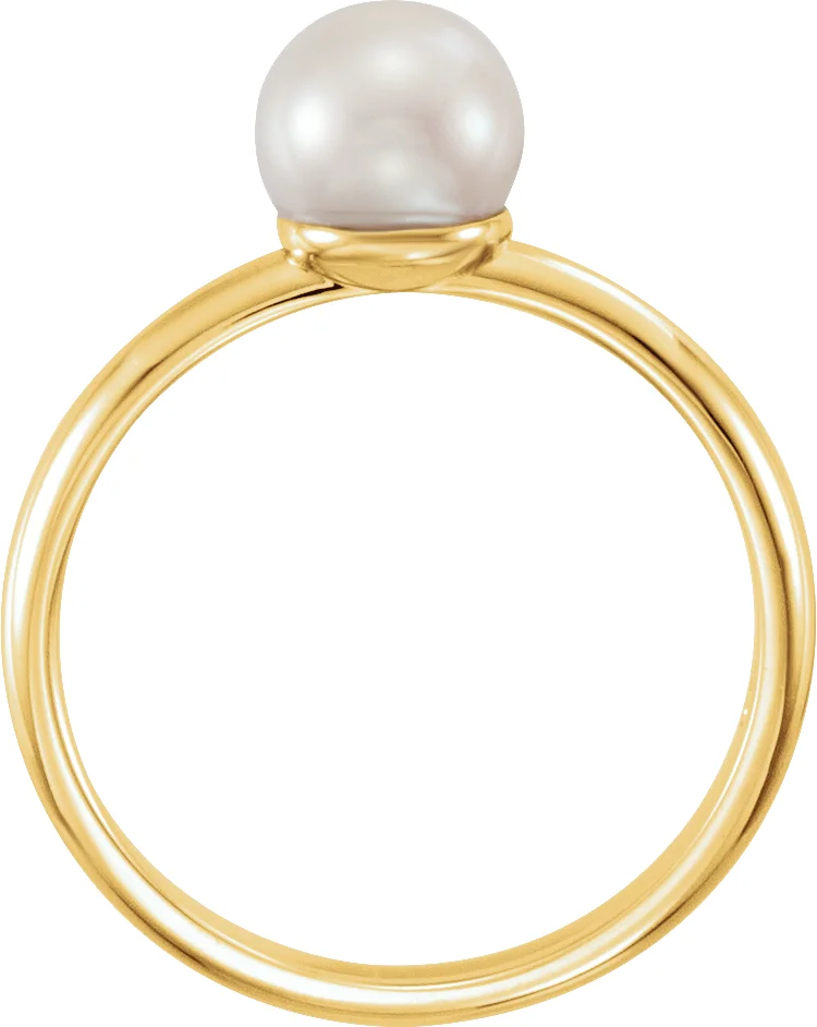 14K Yellow 6.5-7 mm Cultured White Freshwater Pearl Ring, view 3
