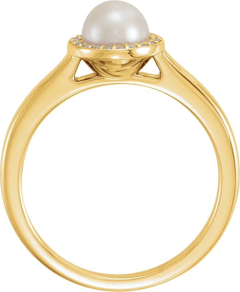 14K Yellow Cultured White Freshwater Pearl & .05 CTW Natural Diamond Halo-Style Ring, view 3