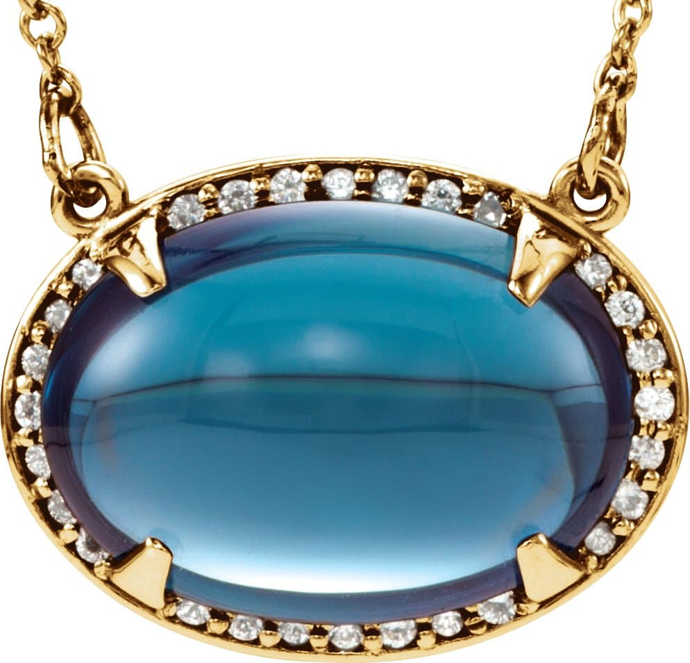 14K Rose Natural London Blue Topaz & .06 CTW Natural Diamond Halo-Style 16 1/2" Necklace
