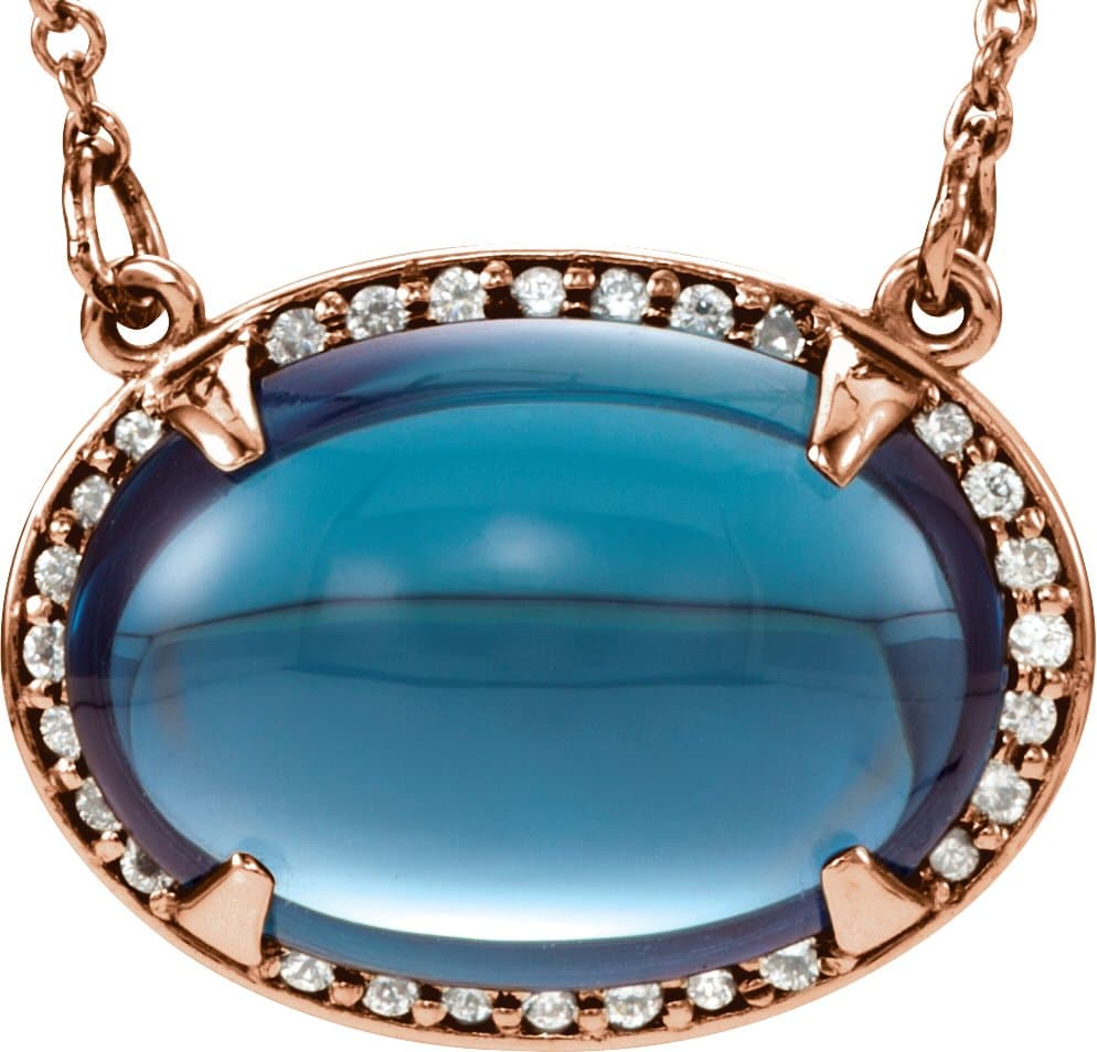 14K Rose Natural London Blue Topaz & .06 CTW Natural Diamond Halo-Style 16 1/2" Necklace