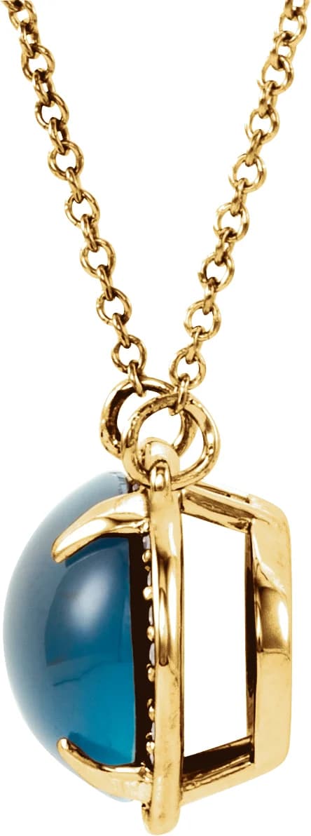 14K Yellow Natural London Blue Topaz & .06 CTW Natural Diamond Halo-Style 16 1/2" Necklace, view 3