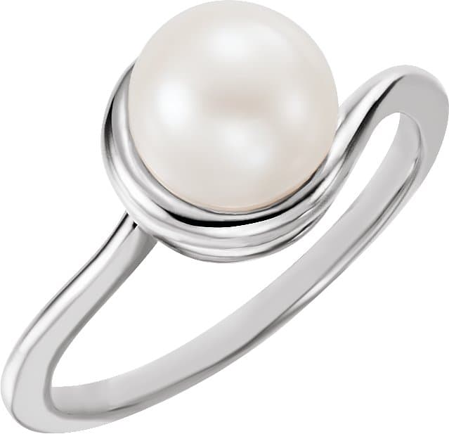 14K White Cultured White Freshwater Pearl Ring