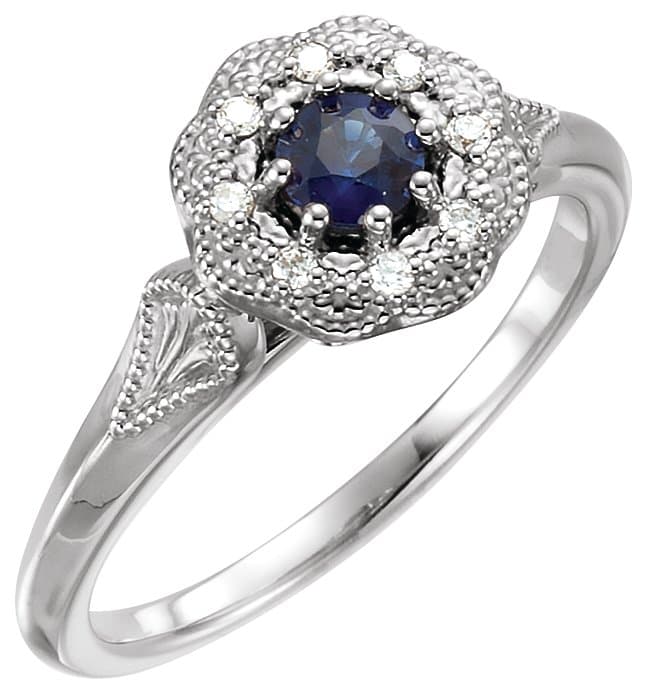 14K Rose Natural Blue Sapphire & .06 CTW Natural Diamond Ring Vintage-Inspired Halo-Style Ring