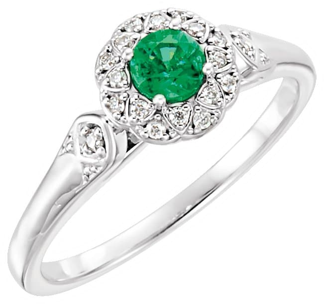 14K Rose Natural Emerald & 1/10 CTW Natural Diamond Ring