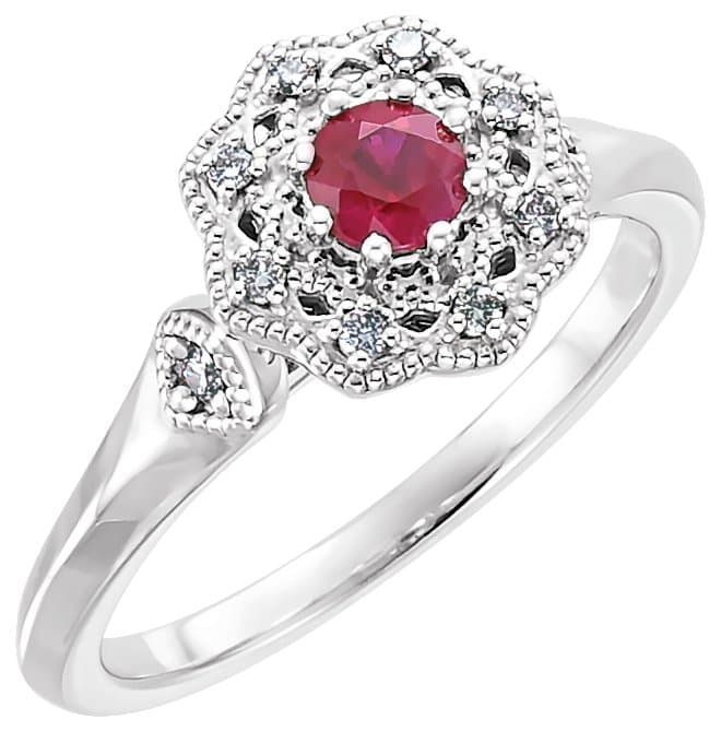 14K Rose Natural Ruby & 1/10 CTW Natural Diamond Ring