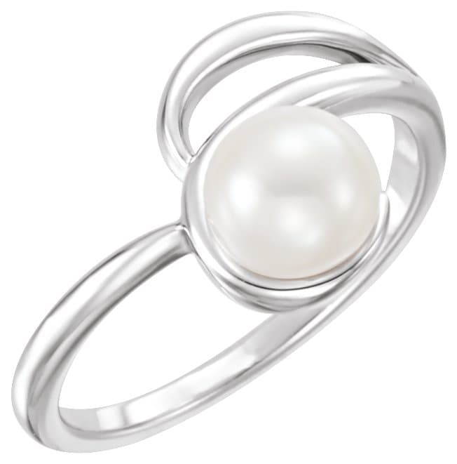 14K White Cultured White Freshwater Pearl Ring