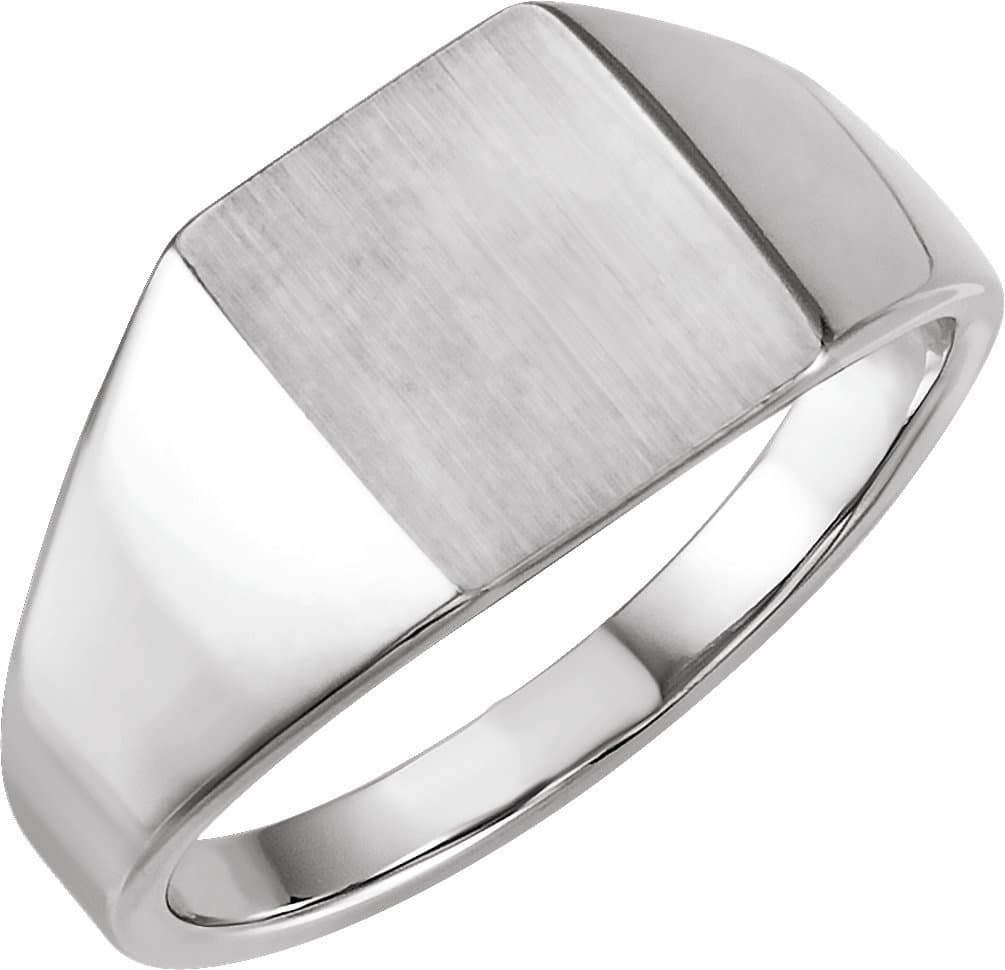 10K White 12x10 mm Rectangle Signet Ring