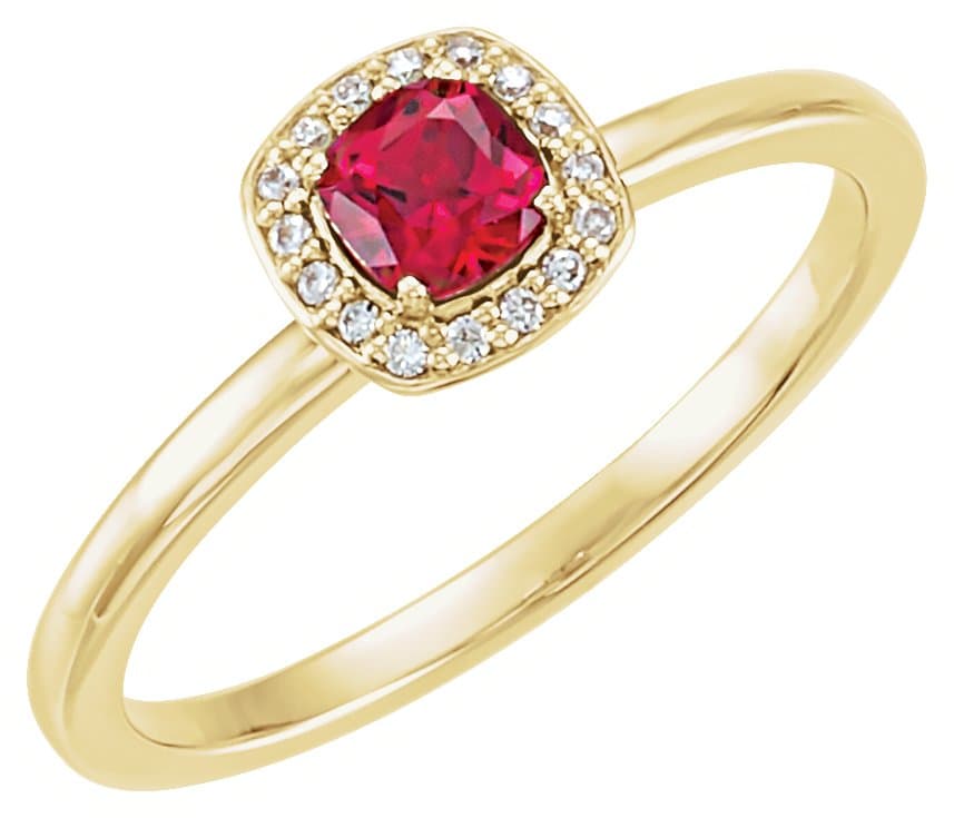 14K Rose Lab-Grown Ruby & .04 CTW Natural Diamond Halo-Style Ring