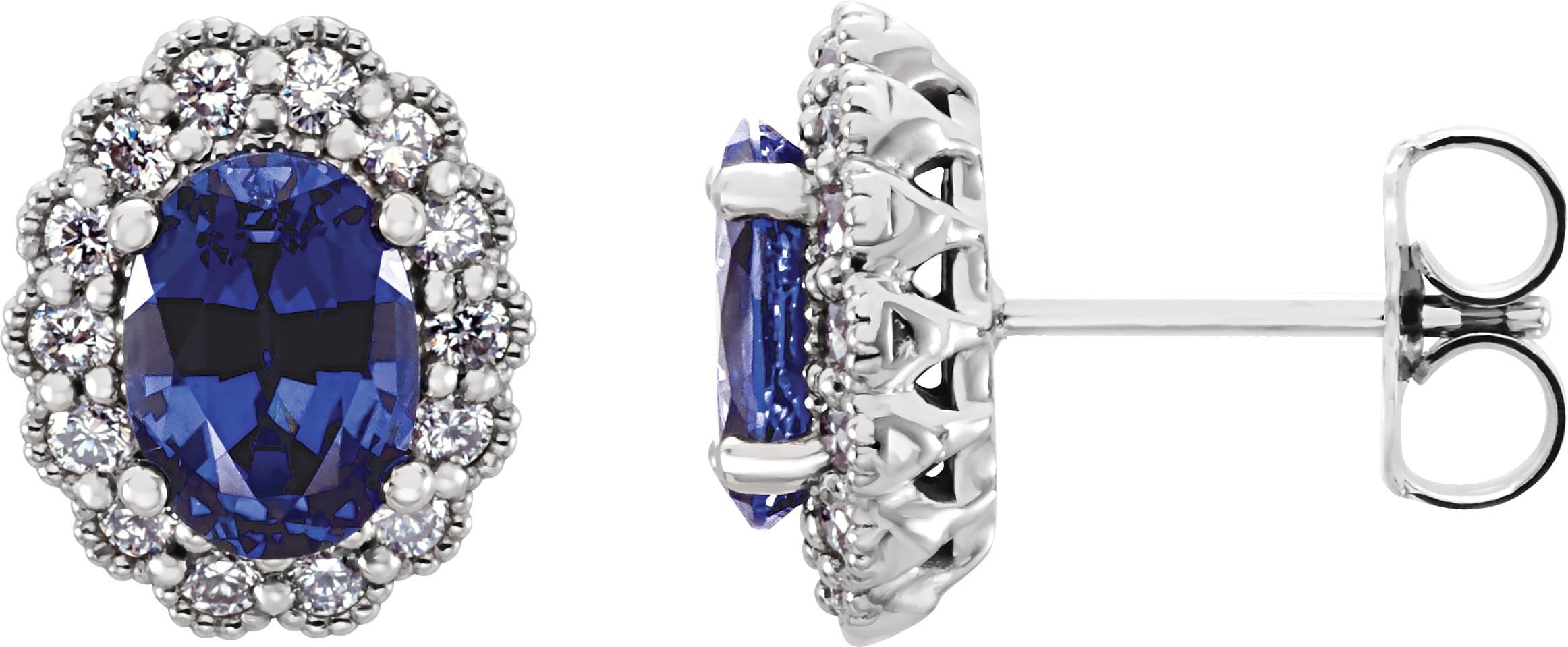 14K White Lab-Grown Blue Sapphire & 1/3 CTW Natural Diamond Earrings
