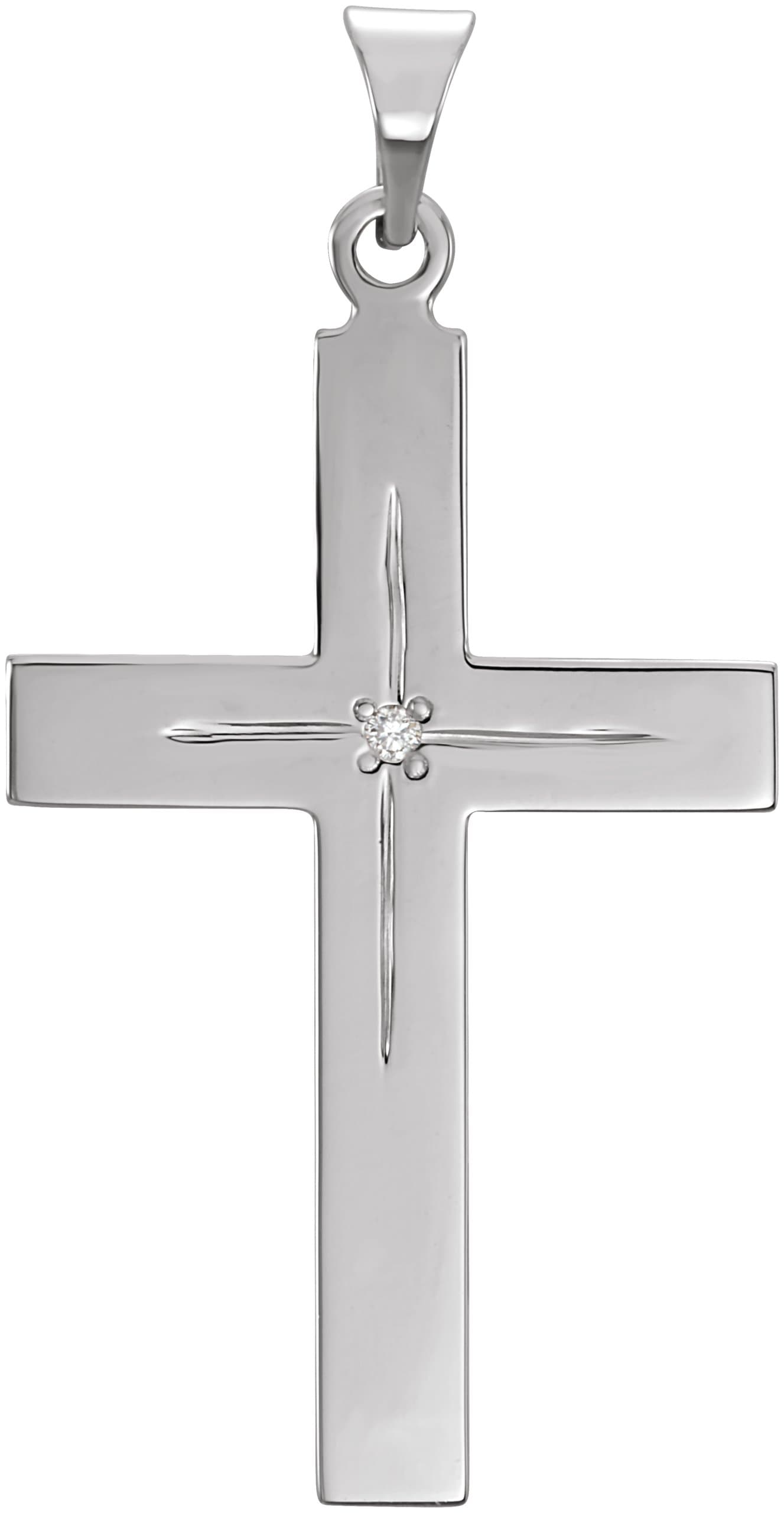 14K White .0075 CT Natural Diamond Cross 18 Necklace