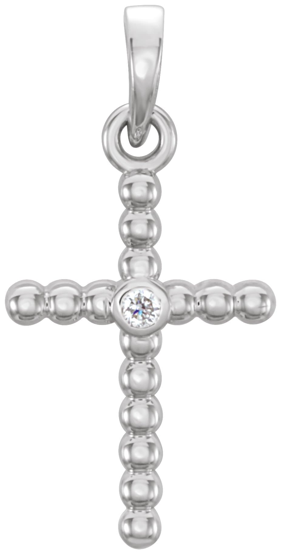 14K Rose 19.1x9.5 mm .015 CTW Natural Diamond Beaded Cross Pendant