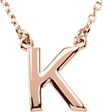14K Rose Block Initial A 16" Necklace