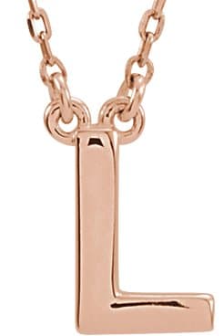 14K Rose Block Initial L 16" Necklace