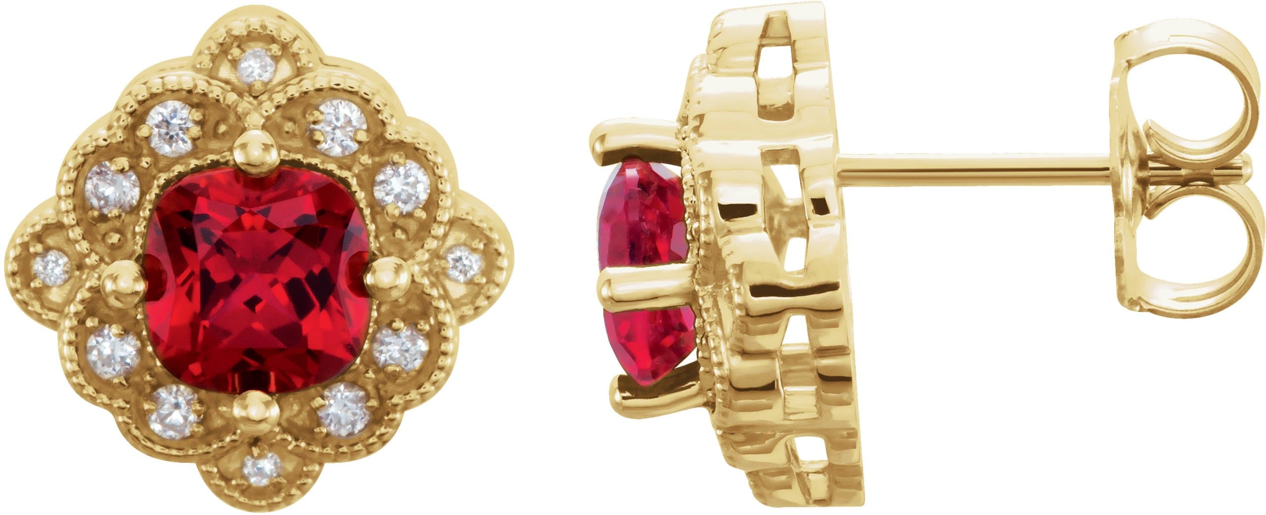 14K Rose Lab-Grown Ruby & .08 CTW Natural Diamond Earrings