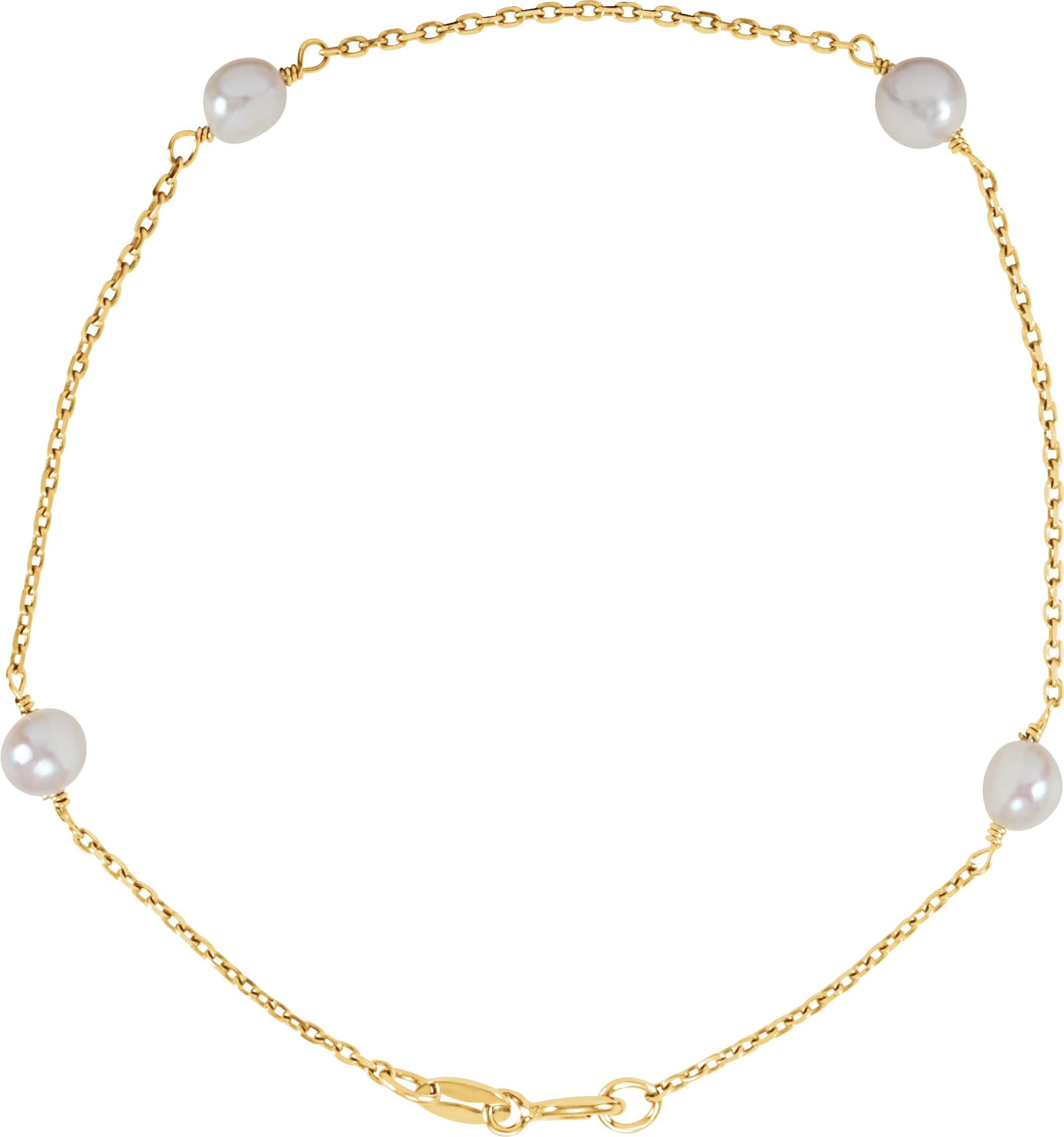 14K Yellow 4-4.5 mm Cultured White Freshwater Pearl 6 Bracelet