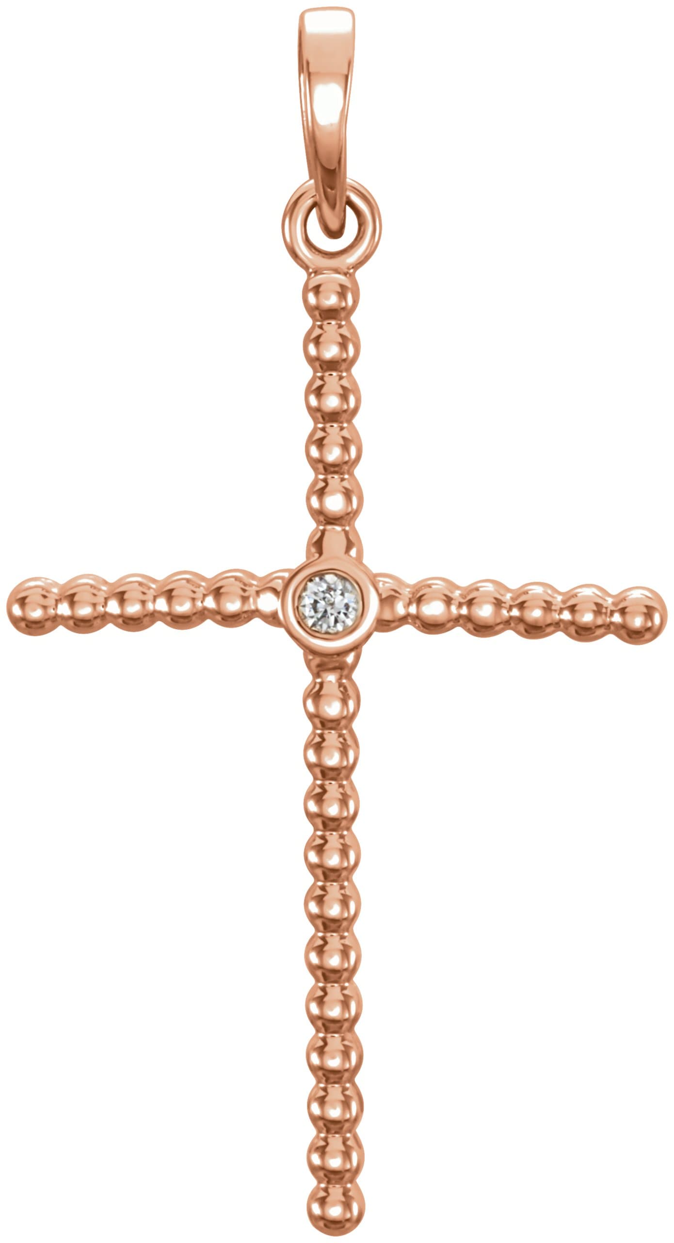 14K Rose 24.8x12.2 mm .02 CTW Natural Diamond Beaded Cross Pendant