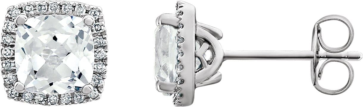14K White Lab-Grown Blue Sapphire & 1/8 CTW Natural Diamond Earrings