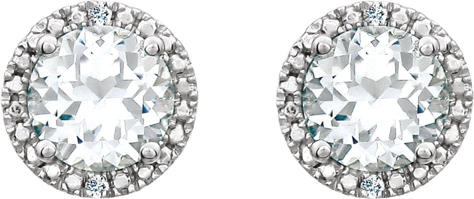Round 4-Prong Halo-Style Birthstone Stud Earrings view 2