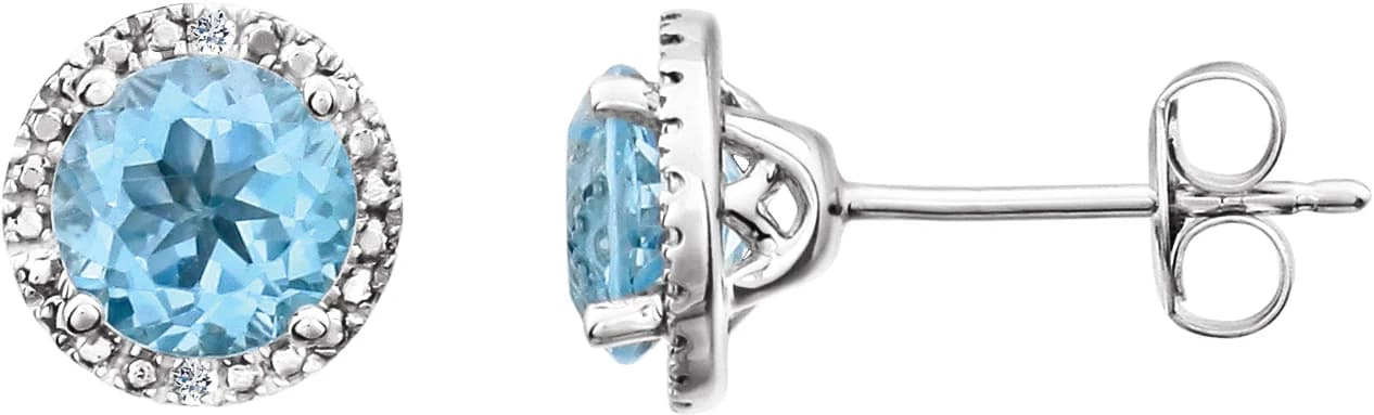 Round 4-Prong Halo-Style Birthstone Stud Earrings, view 2