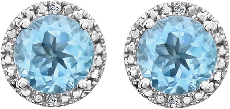 Round 4-Prong Halo-Style Birthstone Stud Earrings, view 3