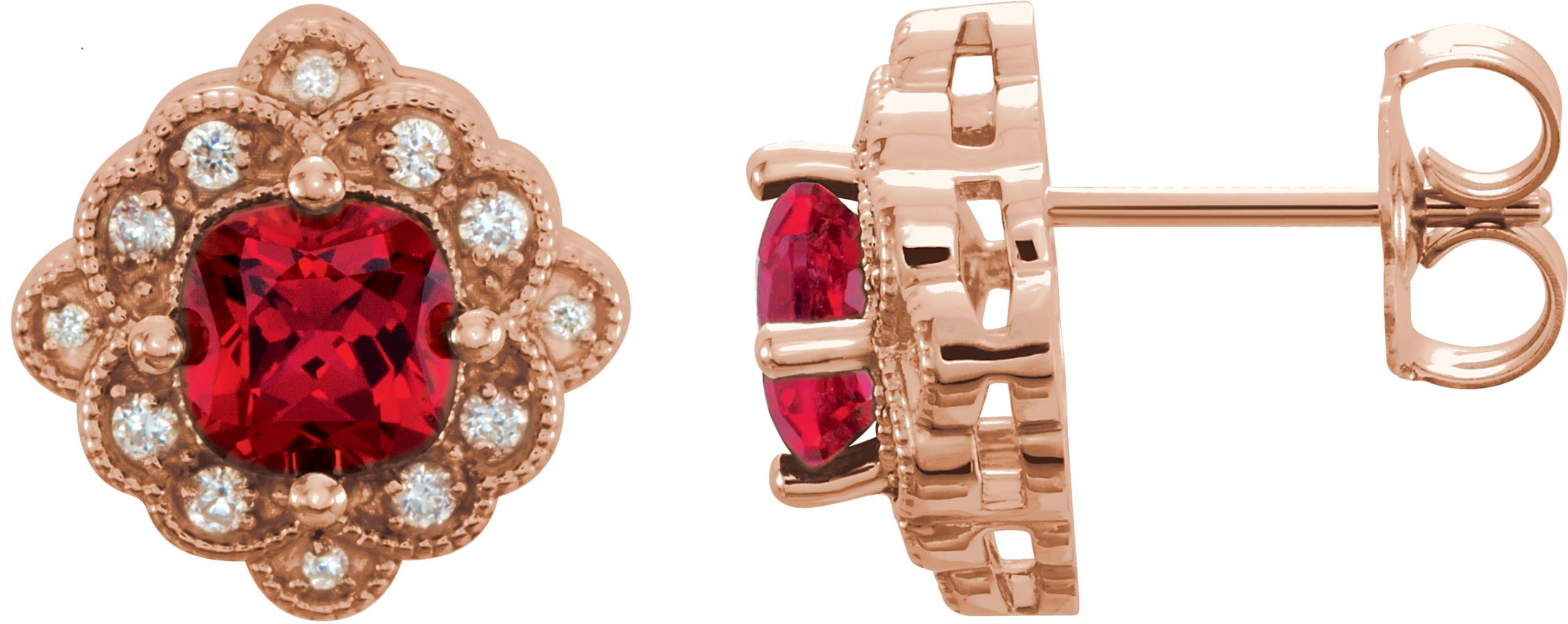 14K Rose Lab-Grown Ruby & .08 CTW Natural Diamond Earrings