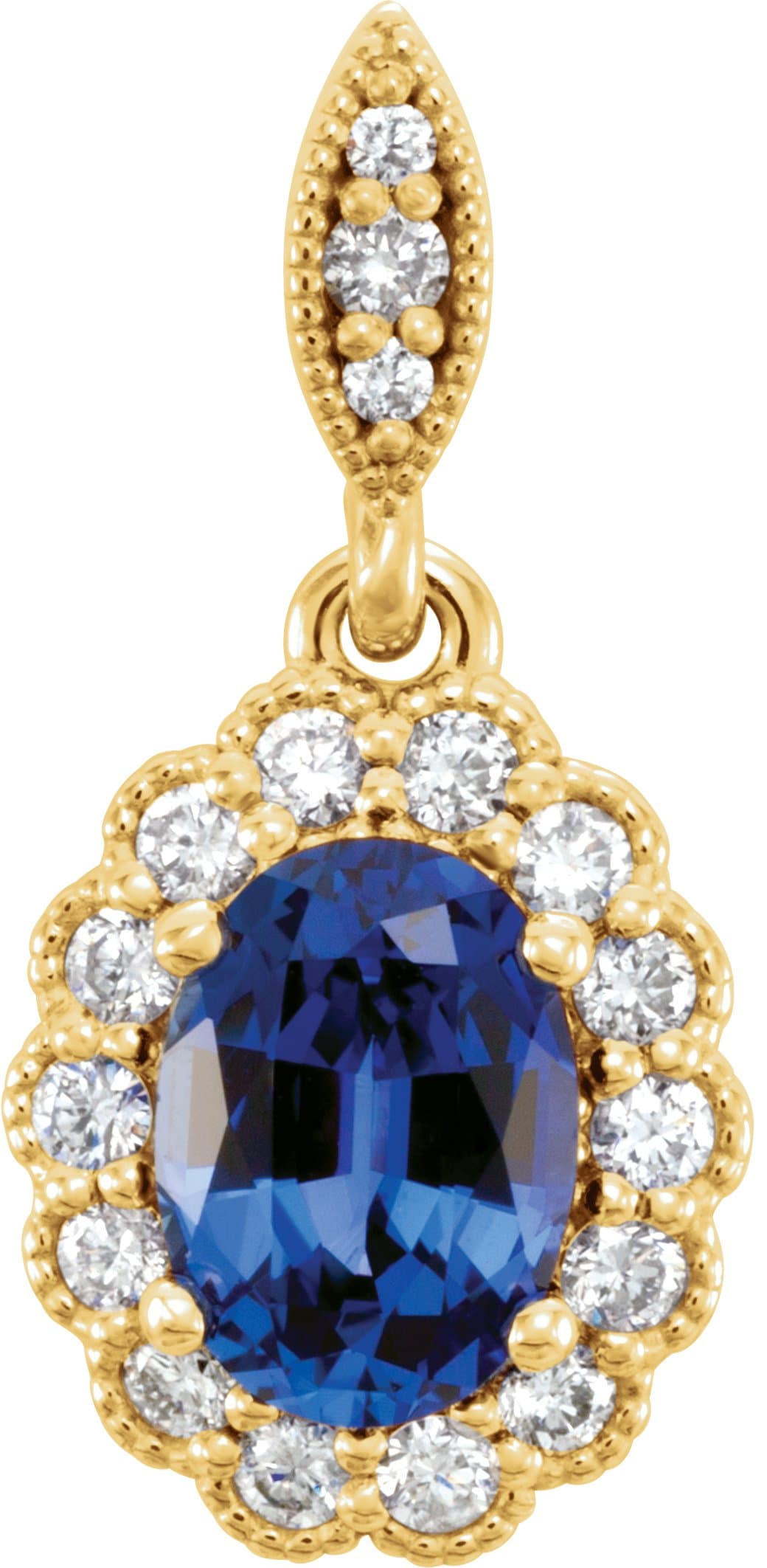 14K White Lab-Grown Blue Sapphire & 1/5 CTW Natural Diamond Pendant