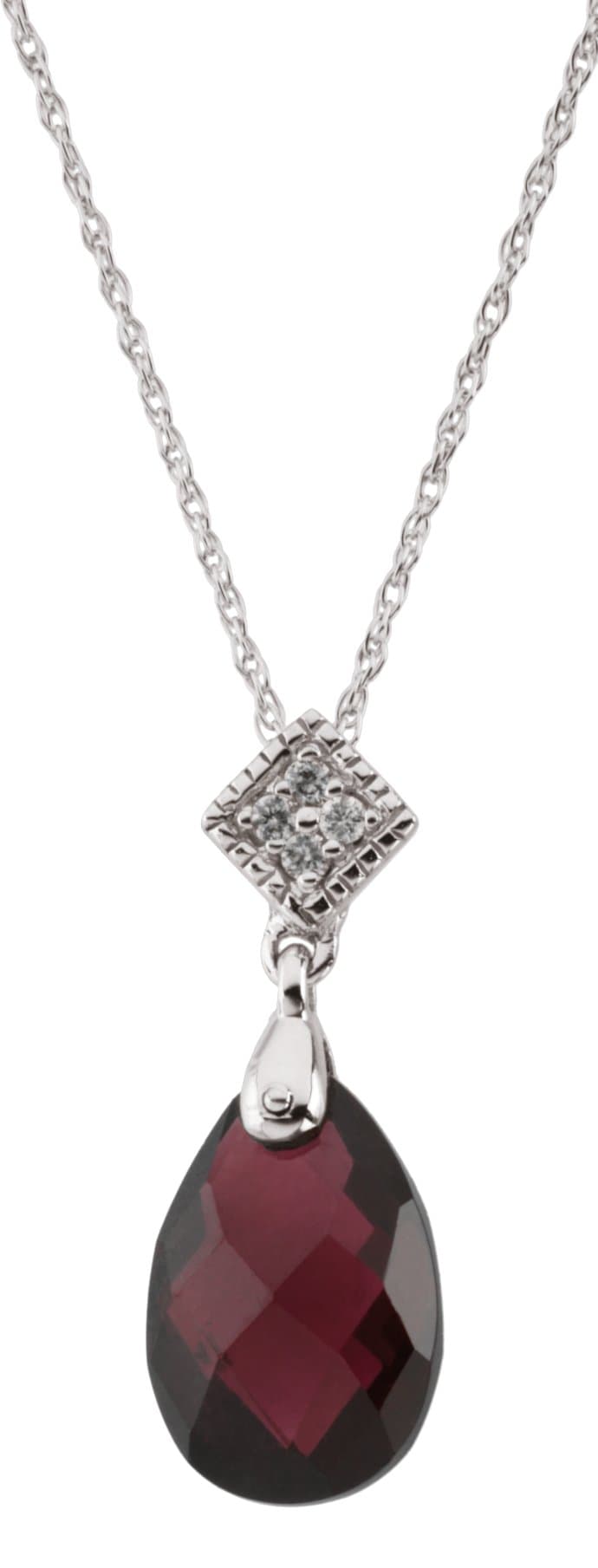 14K White Natural Brazilian Garnett & .04 CTW Natural Diamond 18 Necklace