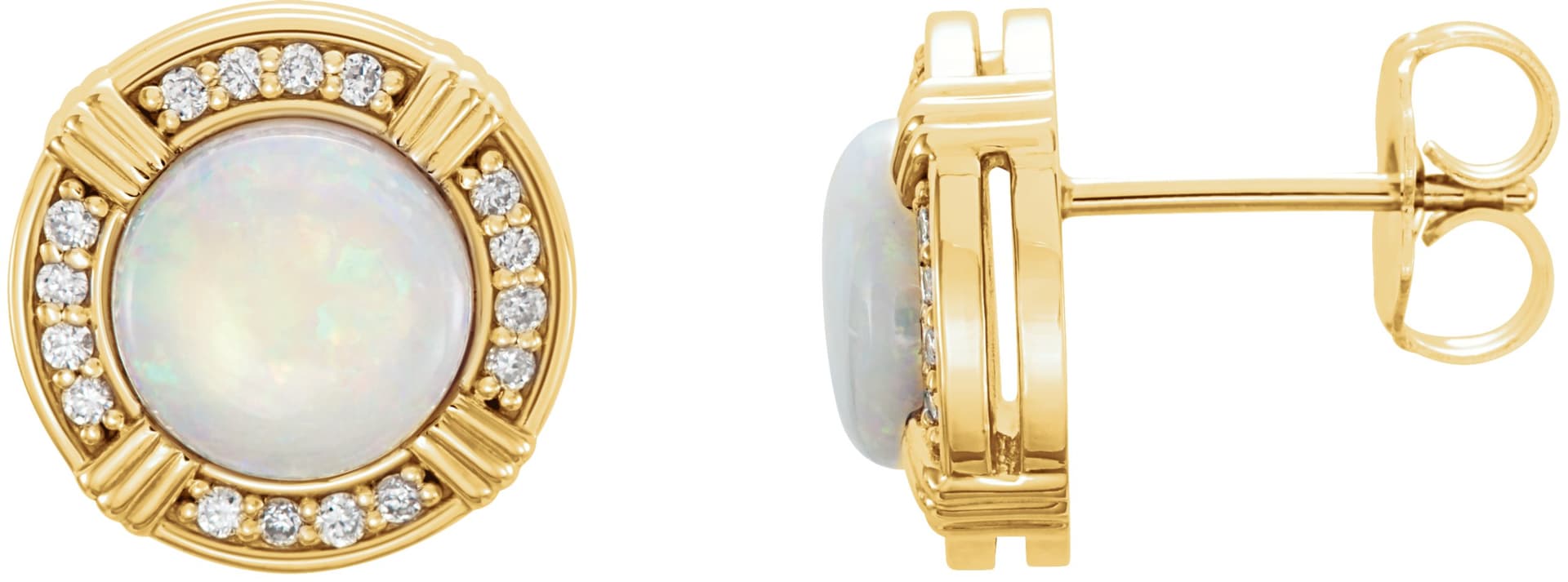 14K Yellow Natural White Opal & 1/8 CTW Natural Diamond Earrings