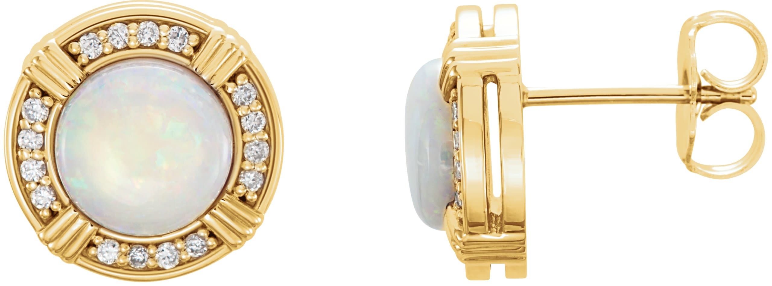 14K Yellow Natural White Opal & 1/8 CTW Natural Diamond Earrings