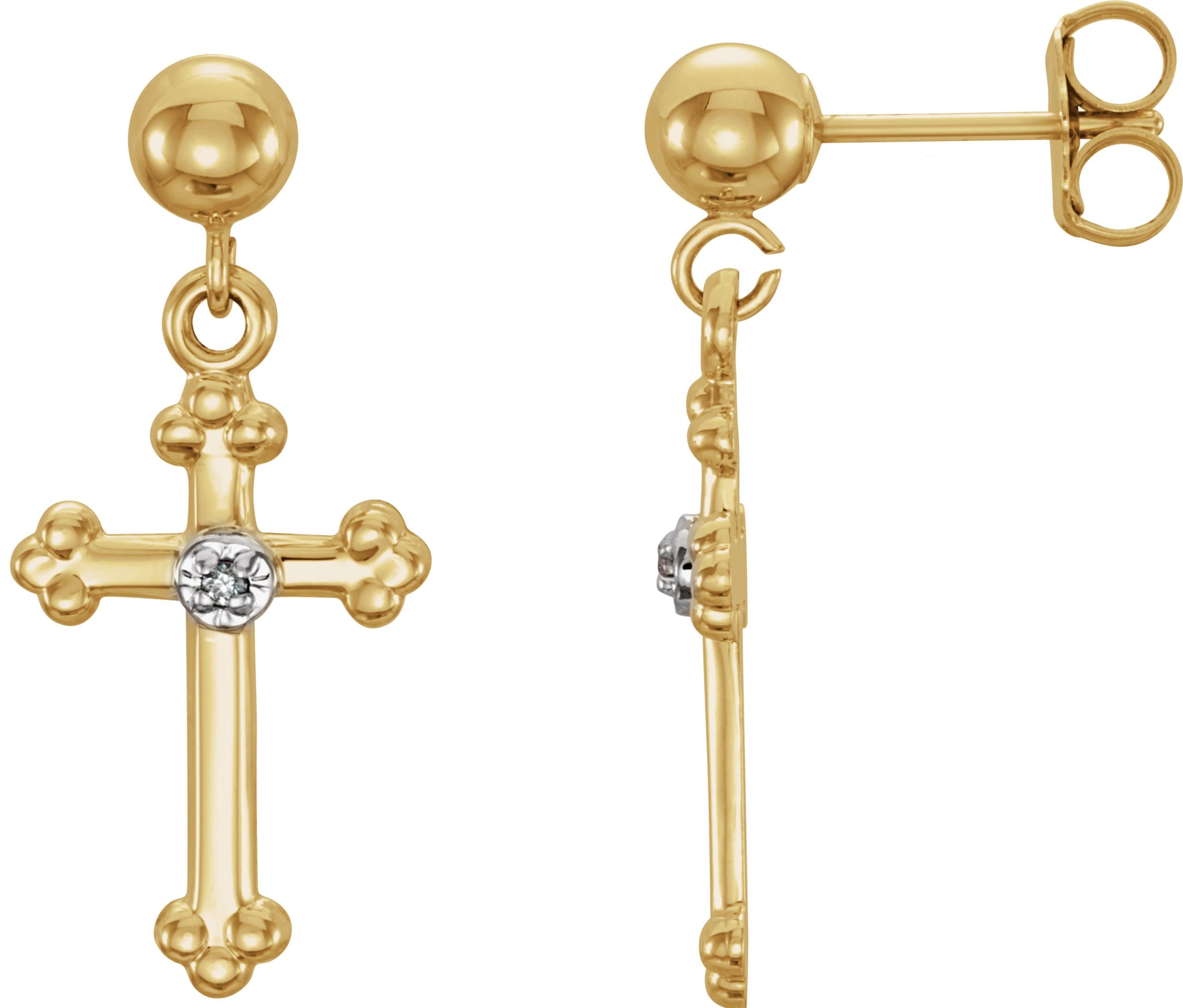 14K White .005 CT Natural Diamond Cross Earring