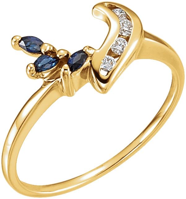 14K Yellow Natural Blue Sapphire & .07 CTW Natural Diamond Ring