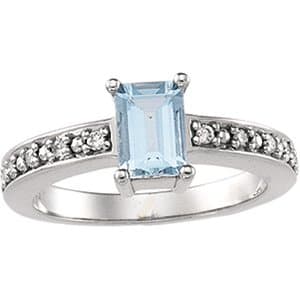 14K White Natural Aquamarine & 1/10 CTW Natural Diamond Ring
